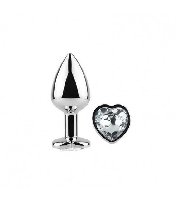Plug Anal de Metal Corazn Transparente Talla S