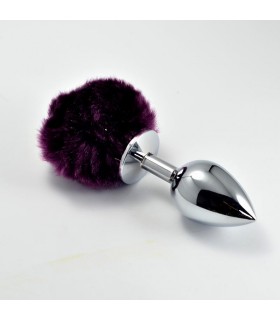 Plug Anal de Metal con Pompon Púrpura Talla S