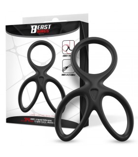 Anillo Triple Pene y Testículos Silicona Líquida Flexible