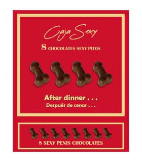 Caja Roja Sexy Forma de Pene Chocolate Negro 8 unidades