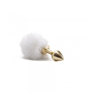 Plug Anal Dorado con Pompón Blanco