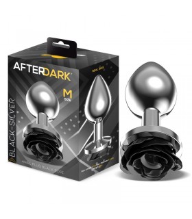 Plug Anal de Metal con Rosa Negra en la Base Talla M