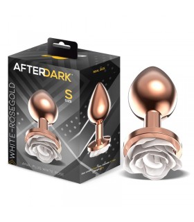 Plug Anal de Metal Oro Rosa con Rosa Blanca en la Base Talla