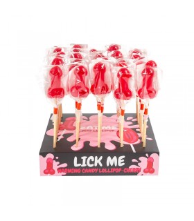 Display 40 Piruletas Pene Cereza Efecto Calor Picante