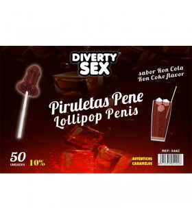 50 Piruletas Forma Pene Sabor Ron Cola 10% Alcohol