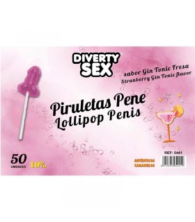 50 Piruletas Forma de Pene Gin Tonic 10% Alcohol