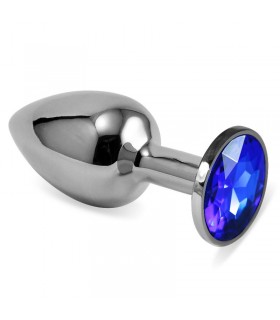 Plug Anal Plateado Rosebud Classic con Joya Azul Oscuro Tall