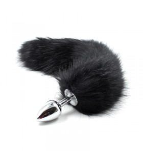 Plug Anal de Metal 7 cm con Cola Pelo Sedoso 40 cm Negro