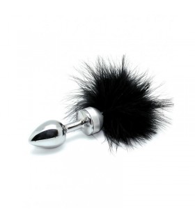 Plug Anal Metal con Plumas Negro 73mm