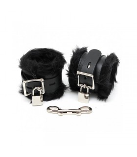 Esposas para Pies Cuero y Pelo Negro 7cm Candados