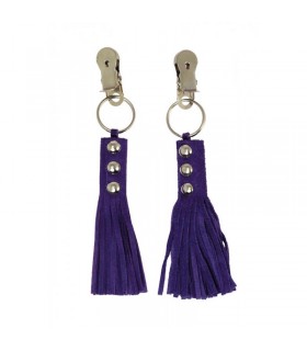 Pinzas para Pezones Cuero con Flecos Morado