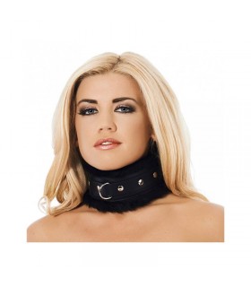 Collar Ancho Cuero y Pelo Artificial Negro