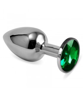 Plug Anal Plateado Rosebud Classic con Joya Verde Talla S