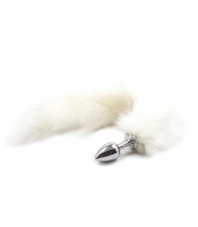Plug Anal Metal 7 cm con Cola Pelo Sedoso 40 cm Blanco