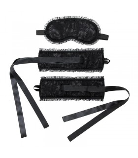 Rimba Bondage Play Esposas y Máscara Estilo Burlesque Color NEGRO