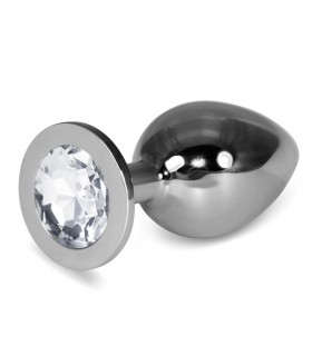 Plug Anal Metal RoseBud Classic con Joya Transparente Talla 