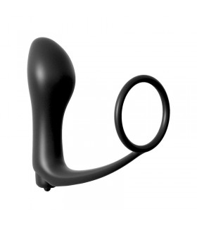 Plug Vibrador con Anillo Pene - Color Negro